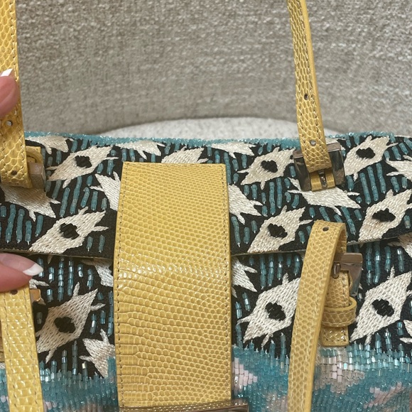 Limited Edition Vintage 2000’s Fendi Beaded & Lizzard bag with enamel buckle - Picture 10 of 15